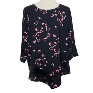 ☀ Alfani Womens Black Floral 3/4 Flared Sleeve Top